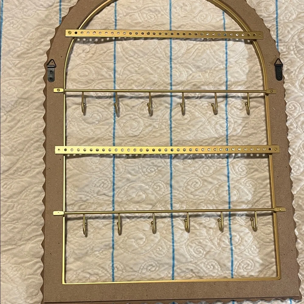 Gold and Wood Arched Wall Jewelry Organizer by
